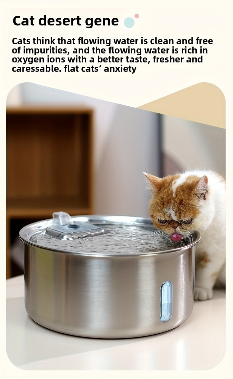Dog Water Fountain FT007 7L, Stainless Steel USB Powered Pet Drinking Dispenser with Water Level Window and Filtration for Cats and Multi-Pet Homes