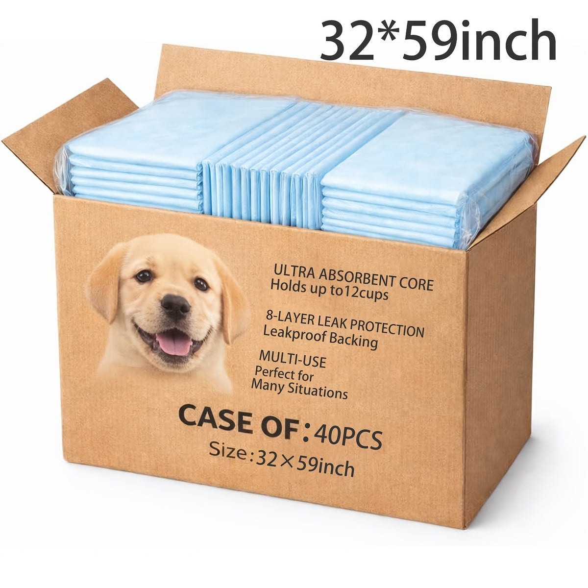 Dog Pee Pads 32 x 59 Inch, 40 Count Extra Large Disposable Puppy Potty Training Pads with Absorbent Core and Leak-Resistant Backing for Home Cleanup