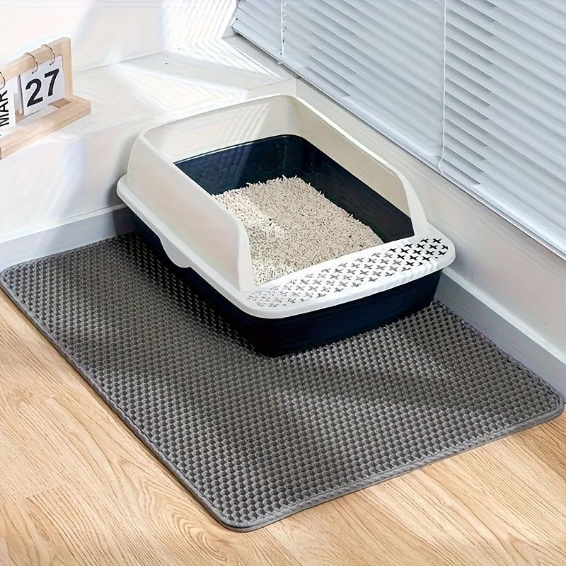 Extra Large Cat Litter Mat 47.2 x 27.5 Inches, Double-Layer Honeycomb Litter Catcher with Non-Slip Design for Indoor Cleanup, Purple Black or Grey