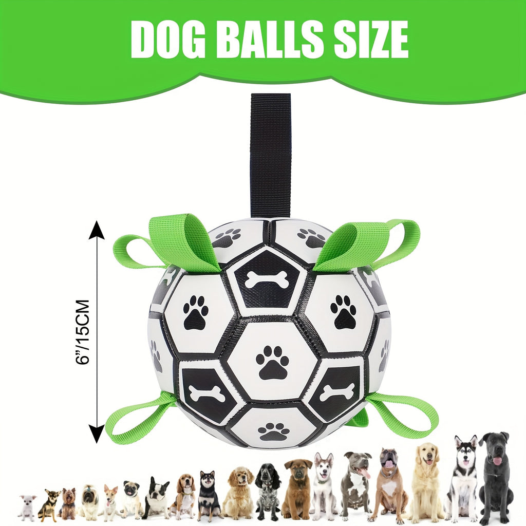 Dog Soccer Ball with Straps for Small and Medium Dogs, Interactive Tug of War and Fetch Toy for Outdoor Play, Puppy Birthday and Christmas Gifts
