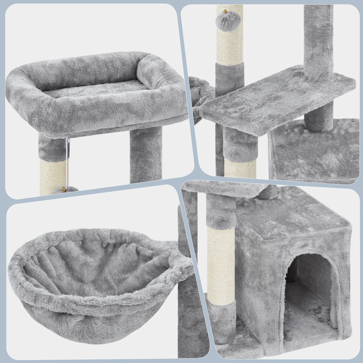 Cat Tree 34.5 Inch with Condo and Basket, Plush Indoor Cat Tower with Nest, Platform, Three Sisal Scratching Posts and Scratching Board in Five Colors