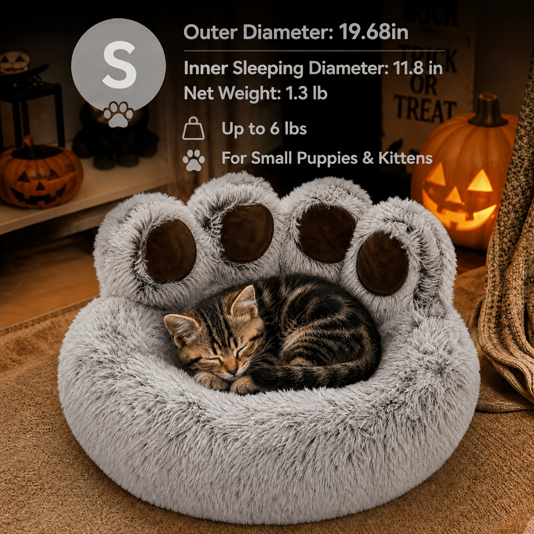 Bear Paw Dog Bed with Plush Raised Sides, Soft Cozy Cat Sleeping Cushion for Indoor Naps, Five Color Options and Six Sizes
