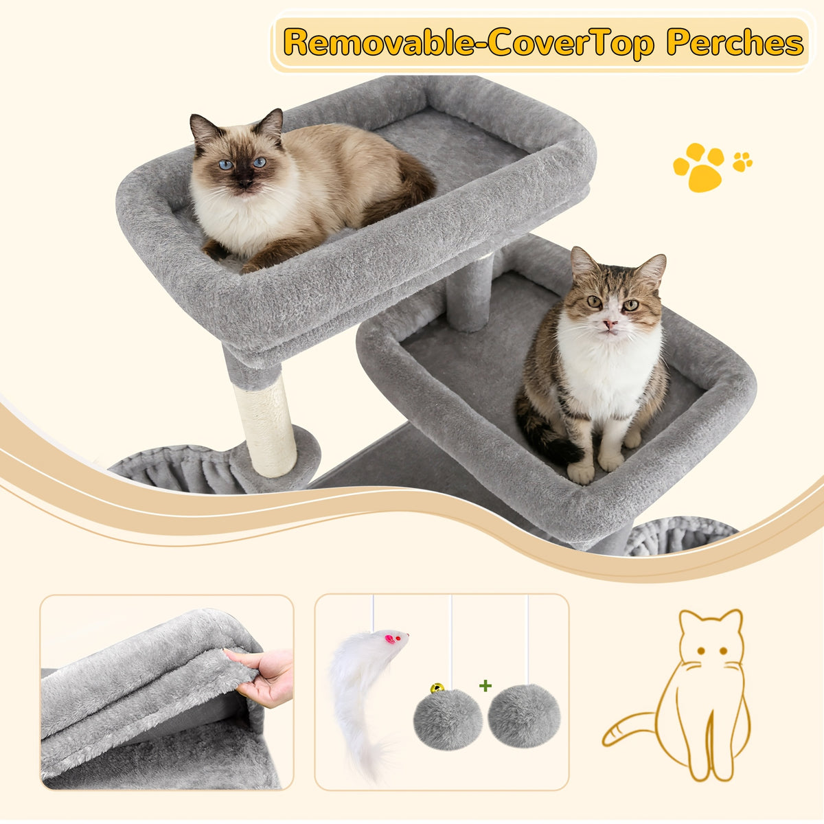 Large Cat Tree with Hammock, 69 Inch Indoor Cat Tower with Spacious Platform, 5 Scratching Posts and Sisal Scratching Board for Adult Cats