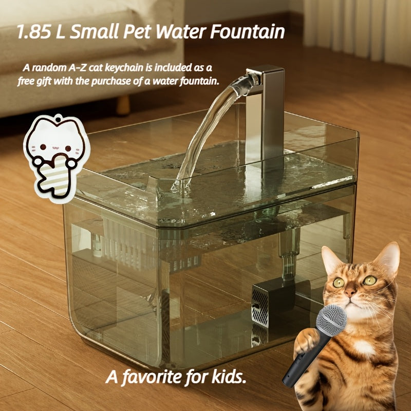 Cat Water Fountain with Free Keychain, USB Powered Quiet Circulating Pet Drinking Dispenser for Multi-Cat Households, No Batteries Required