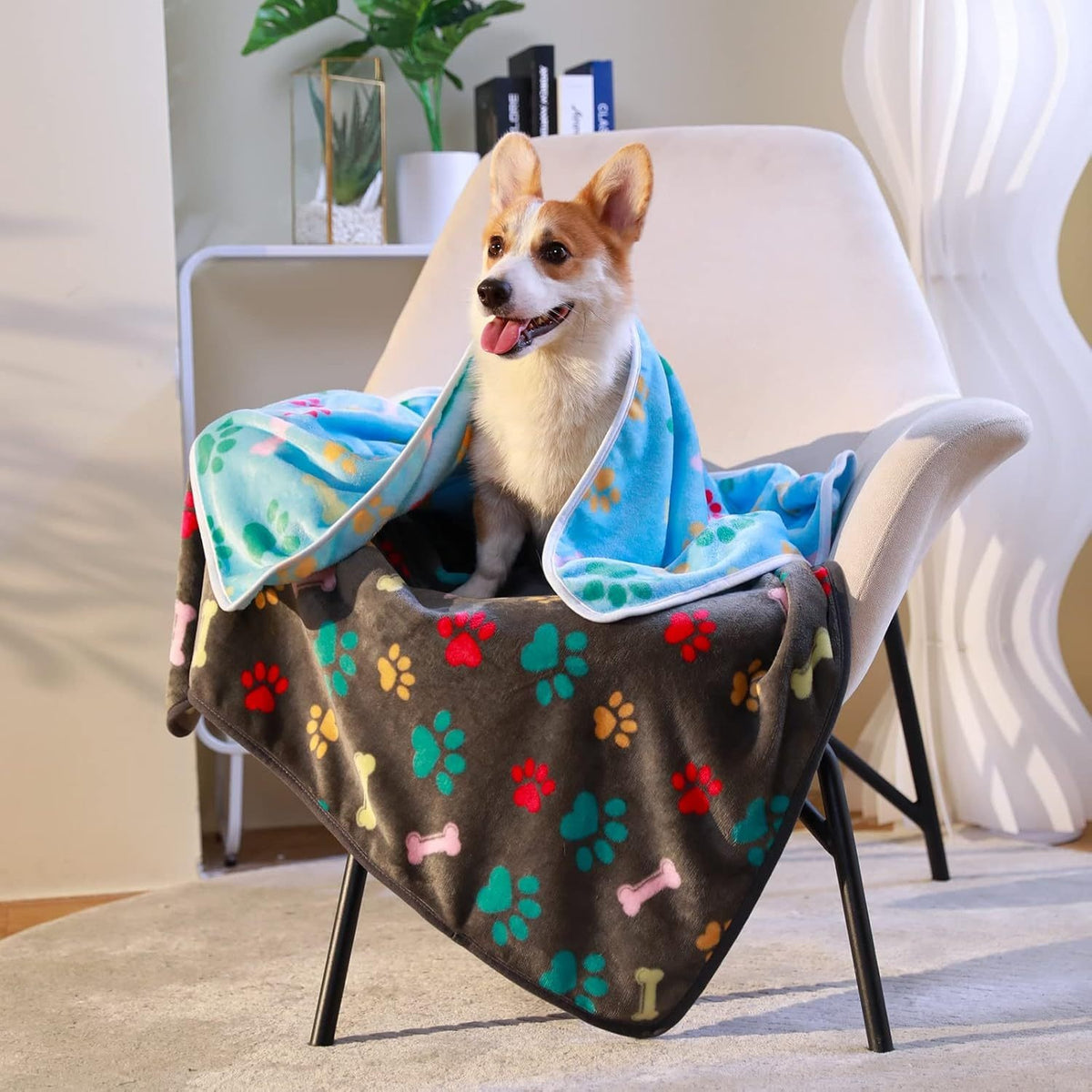 Paw Print Dog Blankets 6 Pack, Soft Fluffy Fleece Pet Throws for Dogs and Cats, Cozy Bedding Layers in 30 x 20 or 41 x 31 Inch Options