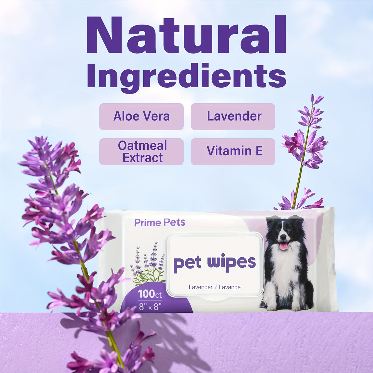 Dog Grooming Wipes with Lavender Scent, 8 x 8 Inch Pet Cleaning Wipes for Dogs and Cats, 100 or 400 Count for Everyday Freshening