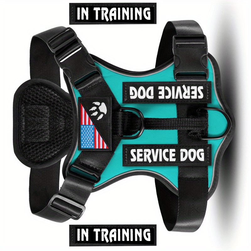 Dog Harness Patch Kit with 5 Patches, Reflective Adjustable Oxford Walking Vest with Mesh Lining, Padded Handle and Three Leash Rings, XS to XL