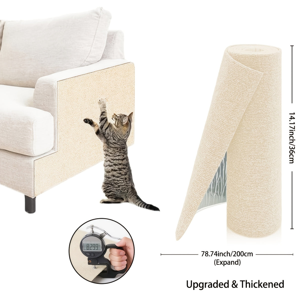 Self-Adhesive Cat Scratch Furniture Protector, Trimmable Scratching Mat for Sofa and Wall Coverage, Three Size Options and Eight Colors