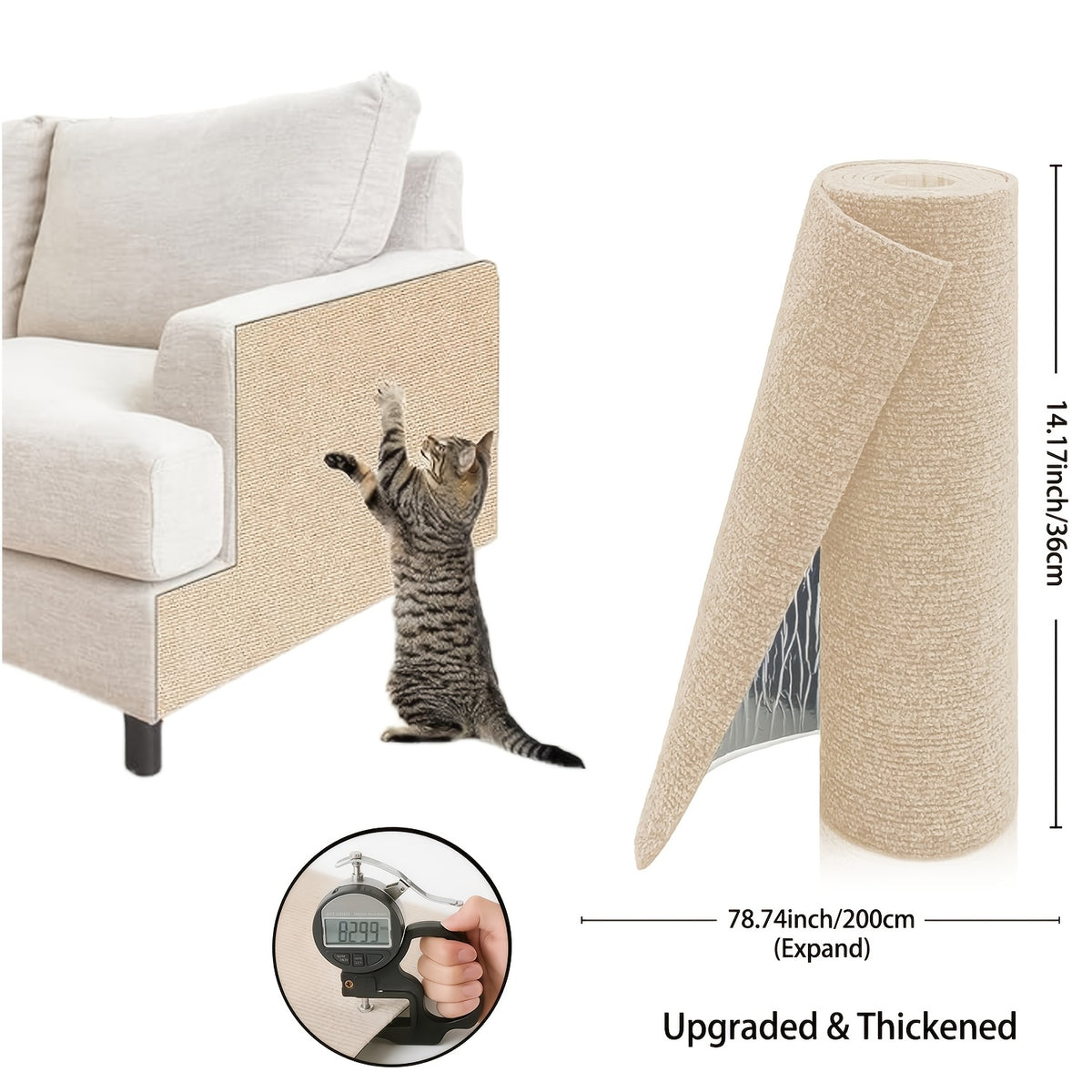 Self-Adhesive Cat Scratch Furniture Protector, Trimmable Scratching Mat for Sofa and Wall Coverage, Three Size Options and Eight Colors