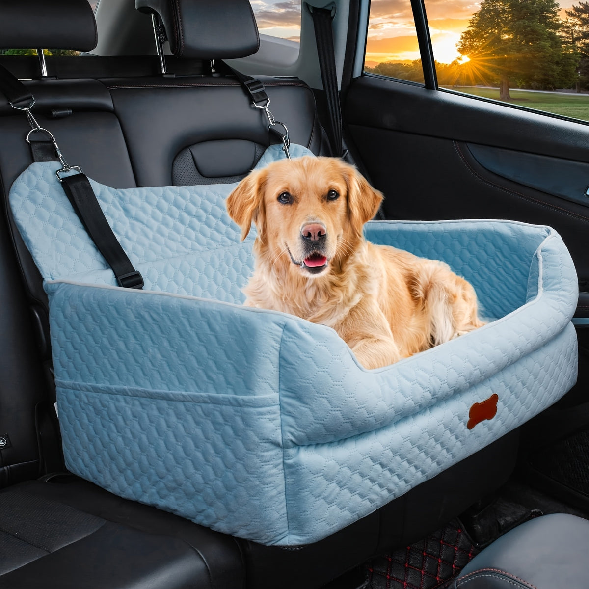 Dog Car Seat with Thick Removable Cushion, 31.1 Inch Washable Back Seat Travel Bed with Raised Sides and Six Colors for Dogs Under 55 lbs