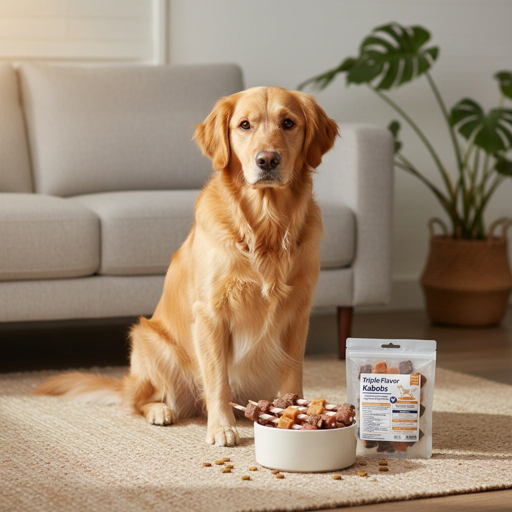 Rawhide Dog Chews with Chicken, Beef & Chicken Liver, Triple Flavor Kabob Treats for Supervised Snack Time, 300g, 600g & 900g Options