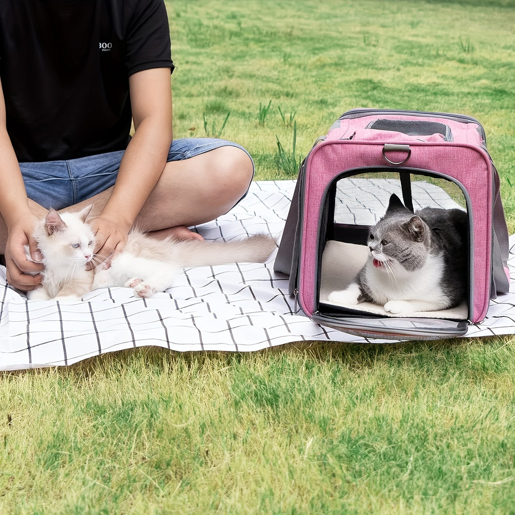 Pink Foldable Pet Carrier for Cats and Puppies, Breathable Soft-Sided Travel Bag with Pet Straps for Vet Visits, Short Trips and Everyday Outings