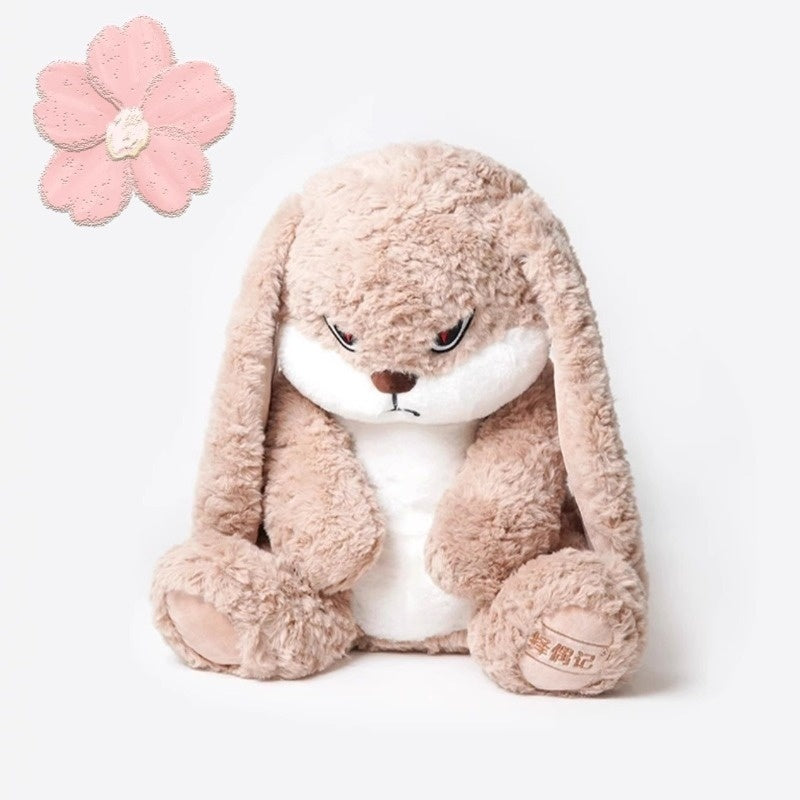 Bunny Plush Pet Toy with Grumpy Face, 13.35-Inch Long-Eared Stuffed Rabbit with Soft Textured Fur for Supervised Cat and Dog Companion Play
