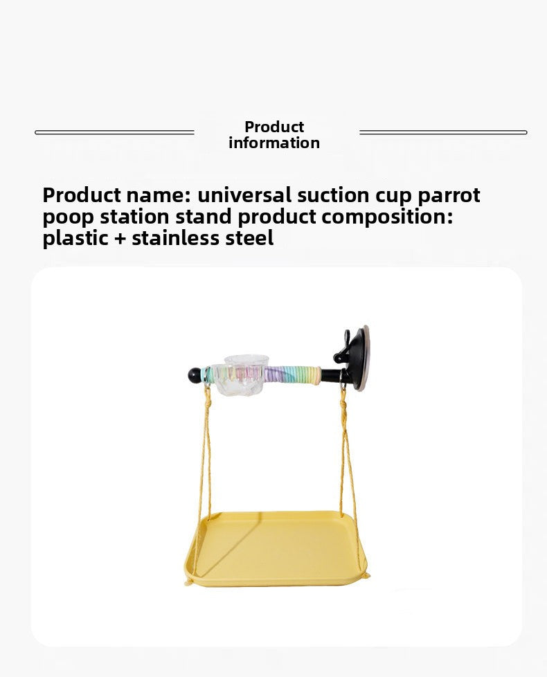 Bird Window Perch with Suction Cup, Parrot Stand with Waste Tray and Anti-Fly Chain, 3-Piece Set for Budgies, Parakeets and Cockatiels