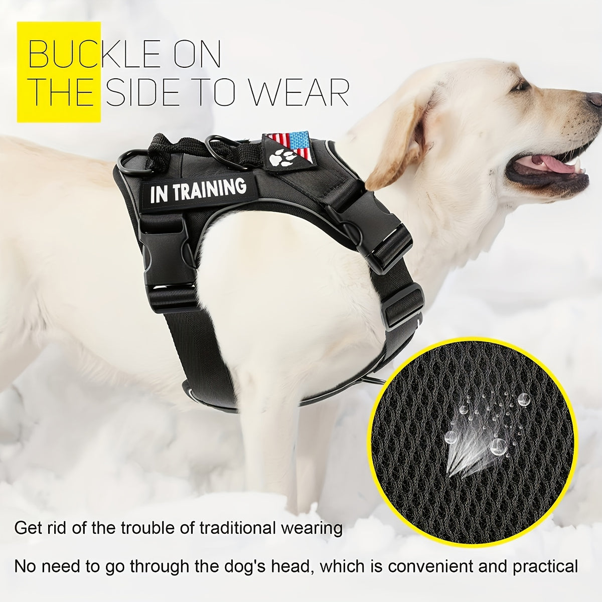 Dog Harness with Patches Set, Adjustable Reflective Mesh-Lined Vest with Control Handle and 5 Patches, XS-XL for Daily Walking, Running and Training