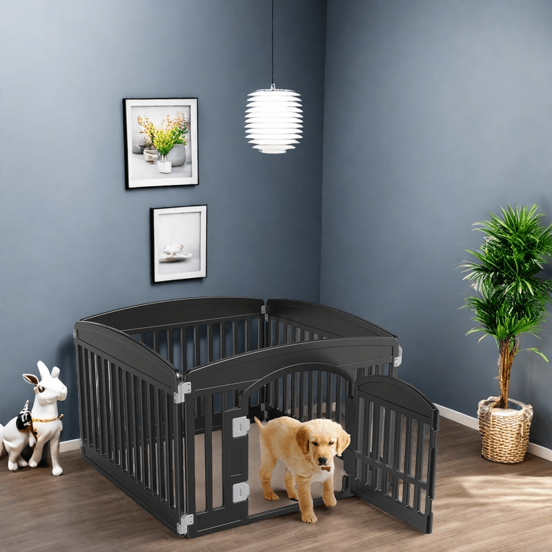Foldable Puppy Playpen with Gate, 4 or 6 Panel Small Dog Fence in Black or White for Supervised Indoor Play Areas and Outdoor Pet Routines