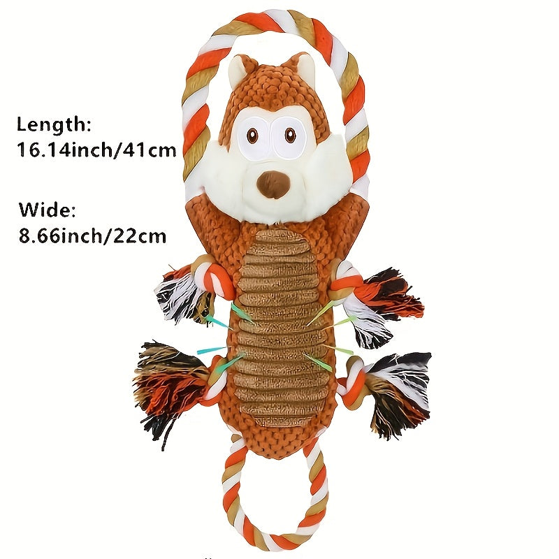 Squeaky Rope Dog Toy with Knotted Pull Loops, Soft Plush Animal Styles for Supervised Gentle Tug Games, Indoor Interactive Play and Dog Birthday Gifts