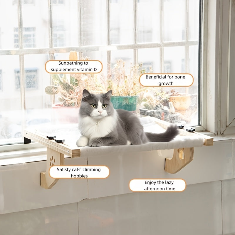 Cat Window Hammock with Paw Print Pattern, Adjustable Frame Indoor Cat Bed for Compatible Windowsills, Beds and Cabinets, Everyday Lounging Perch