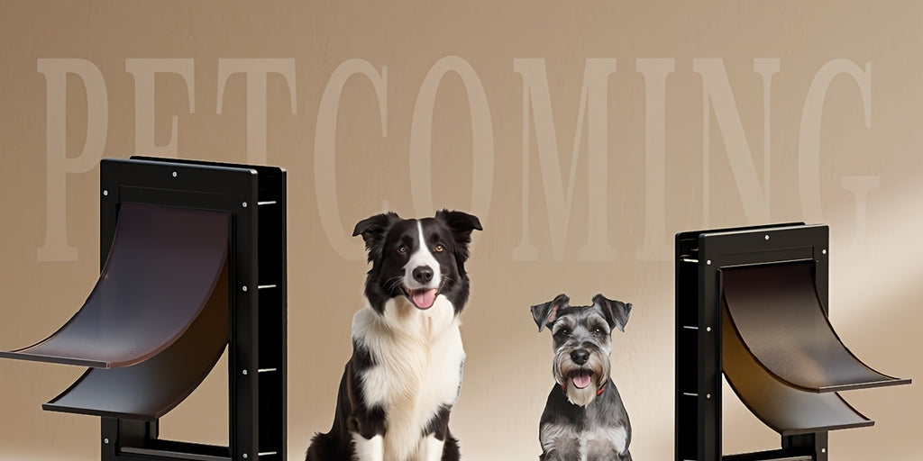 Dog Door with Double Magnetic Flaps and Closing Panel, Black Reinforced Polymer Pet Entry for Interior or Exterior Doors and Compatible Wall Installations