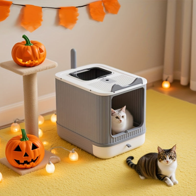Cat Litter Box Kit with Foldable Large-Capacity Design, Tray, Scoop, Deodorizer Pack and Trash Bag for Indoor Cat Potty Care