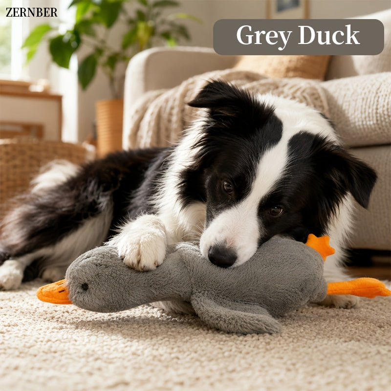 Plush Goose Dog Toy with Embroidered Eyes, 50 cm Soft Washable Pet Companion for Gentle Indoor Play, Multicolor, White or Gray