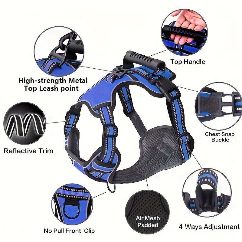 6-Piece Dog Harness and Leash Set, Reflective Oxford Vest with Front and Back Clips, Control Handle, Bowl and Walking Accessories, XS–XL