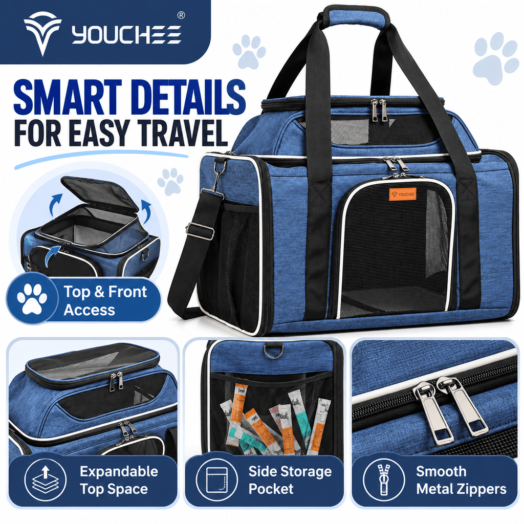 XL Soft-Sided Pet Carrier 19 x 12 x 17 Inch for Cats and Small Dogs up to 25 lbs, Five-Side Mesh Travel Bag with Expandable Top and Removable Mat