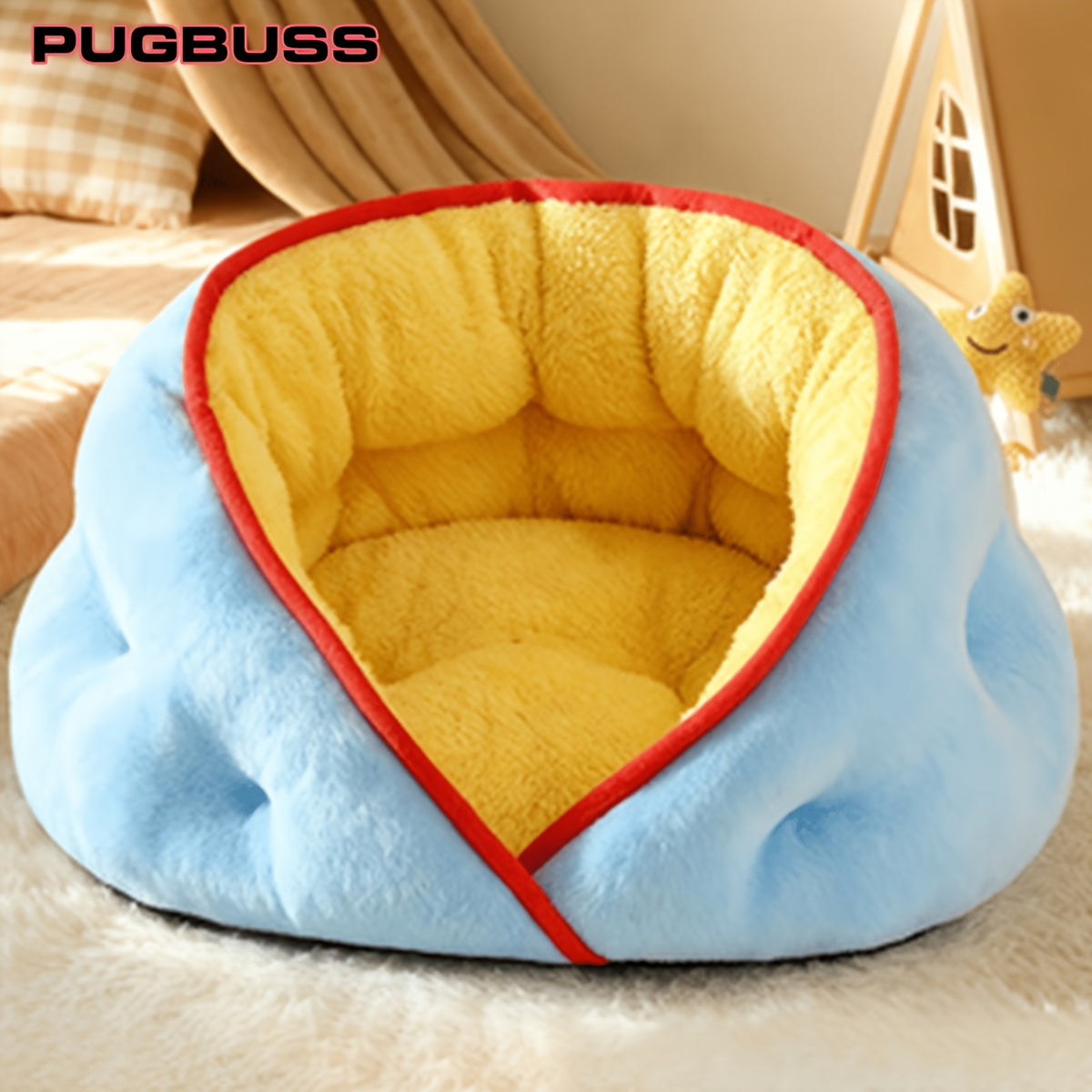 Wrap-Around Cat Bed in Green, Soft Fluffy Faux Fur Sleeping Cushion with Long Plush Texture for Cozy Indoor Lounging, Medium and Large Sizes