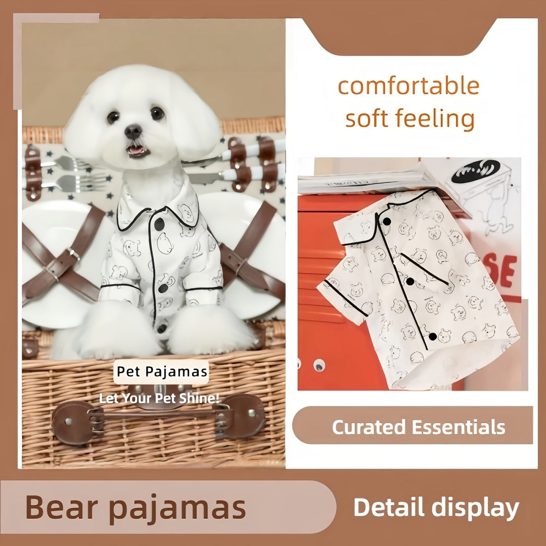 Dog Pajamas for Small Breeds, Soft Stretchable Breathable Pet Sleepwear in Black or Cute White Bear, XS to XL for Cozy Indoor Lounging