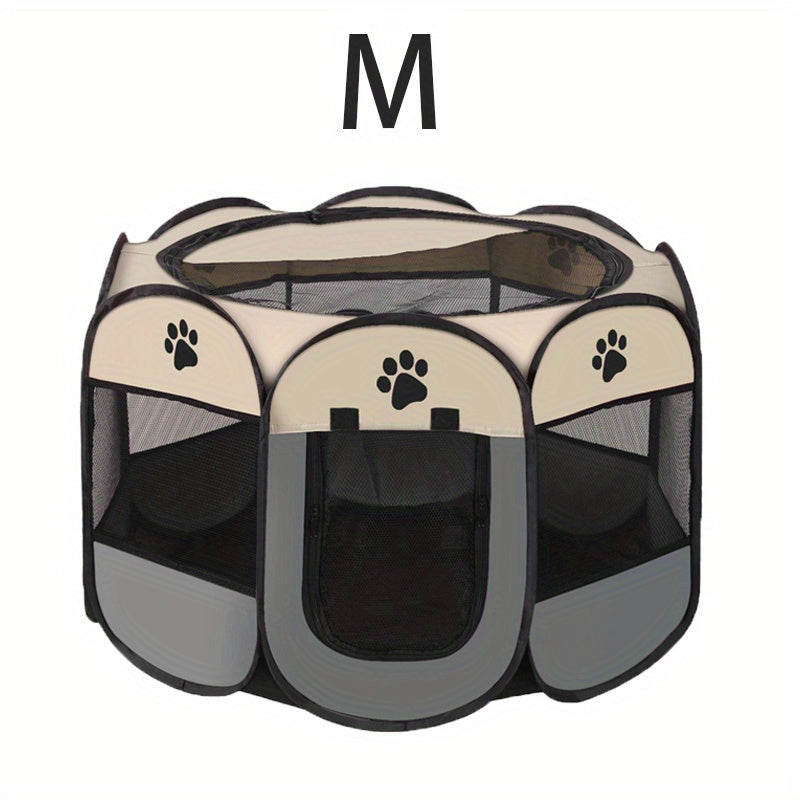 Foldable Pet Playpen with Zipper and Mesh Panels, Portable Cat and Puppy Enclosure in Three Sizes for Supervised Indoor and Outdoor Use