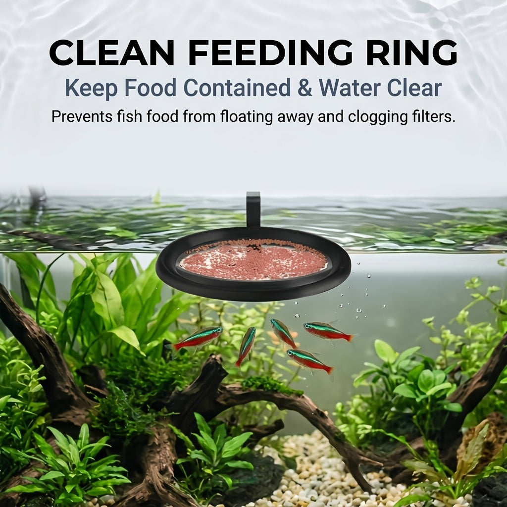 Aquarium Plant Holder Set with Floating Feeding Ring, 3-Piece Fish Tank Accessory Kit with 2 Top-Hanging Aquatic Plant Baskets and Hook Openings