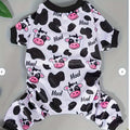 Cow Print Dog Pajamas, Soft Polyester Four-Leg Pet Onesie with Pullover Design for Dogs and Cats, Black and White Cartoon Pattern, XS to XXL