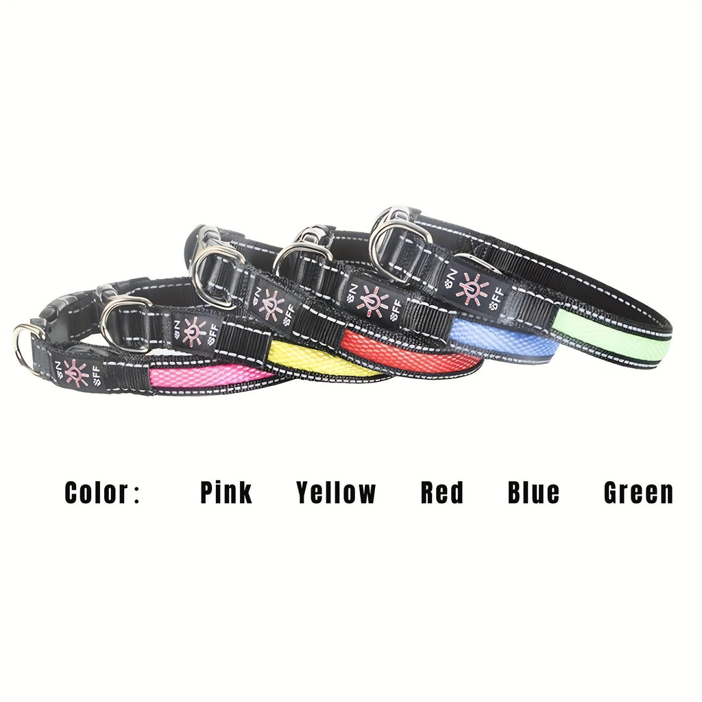 LED Dog Collar with Soft Mesh Design, USB Rechargeable Adjustable Light Up Collar for Small Medium Large Dogs, Evening Walks, XS-XL
