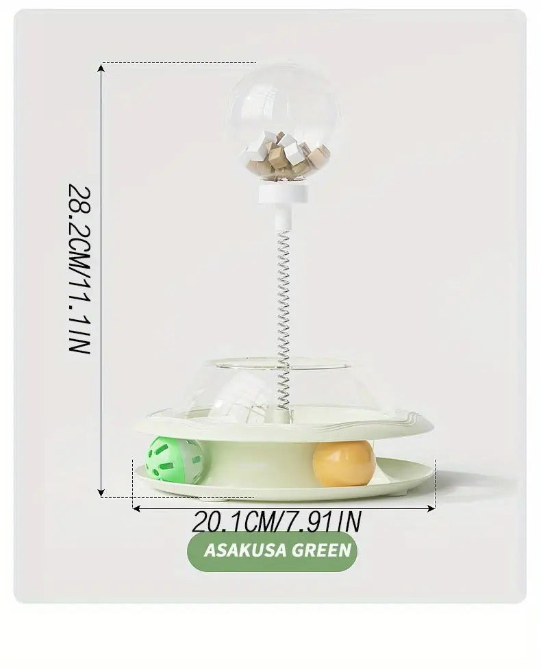 Rotating Cat Toy Wheel, Battery-Free Interactive Plastic Play Toy for Cats and Kittens, Pink or Green with Optional Teasing Feathers