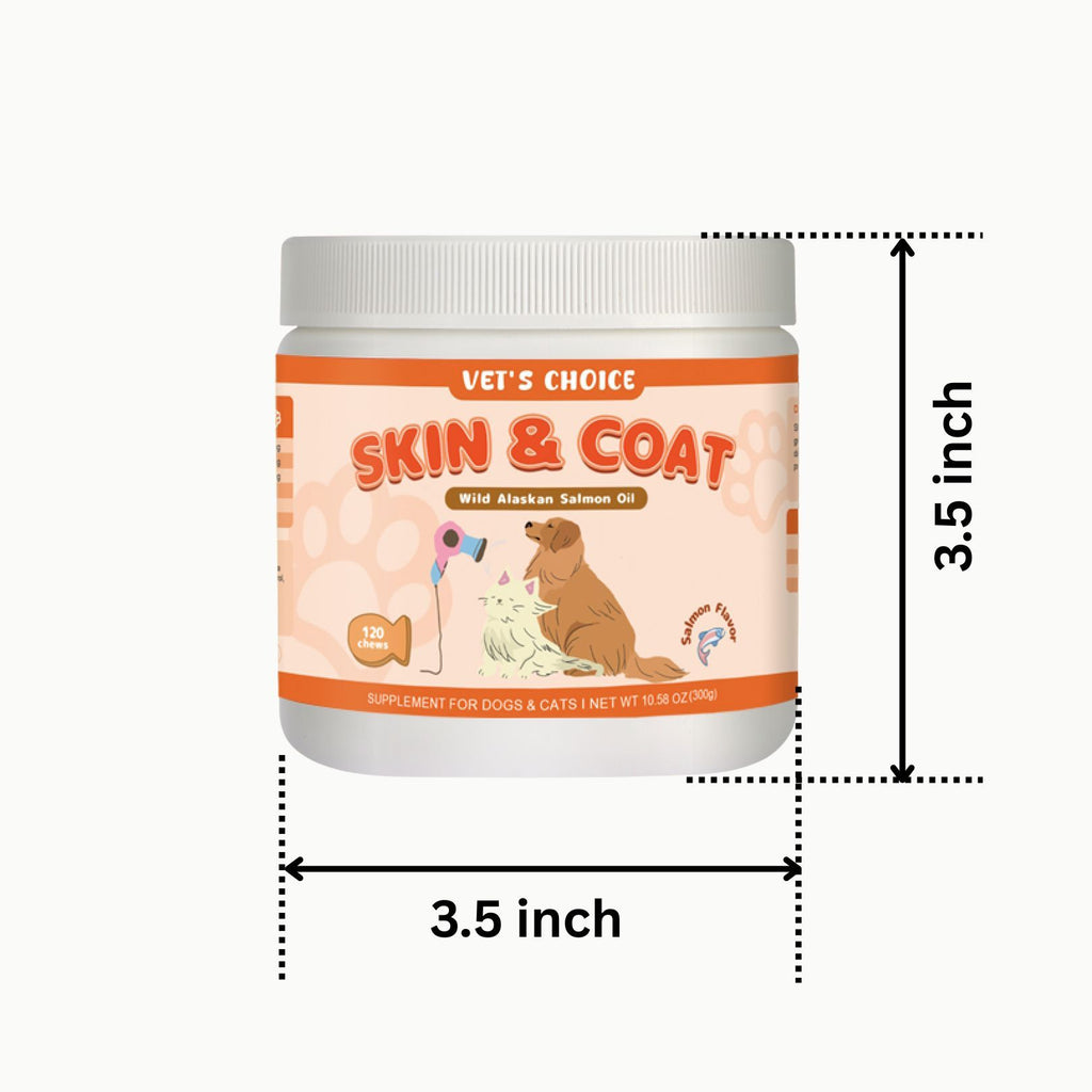 Salmon Oil Soft Chews for Dogs and Cats, 120 Count Omega-3 Fish Oil Supplement for Skin and Coat Care, Salmon Flavor Pet Chews, 300g