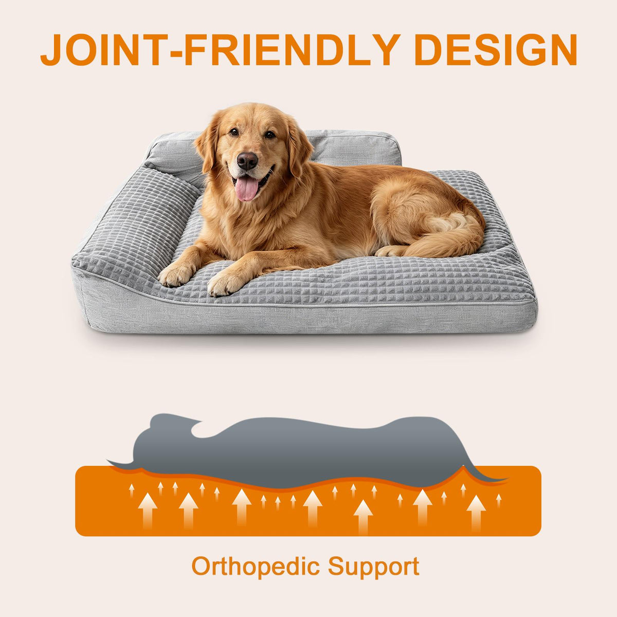 Bolster Orthopedic Dog Bed with Memory Foam and Egg Crate Cushioning, Gray Pet Sofa for Medium, Large and Senior Dogs in Four Sizes