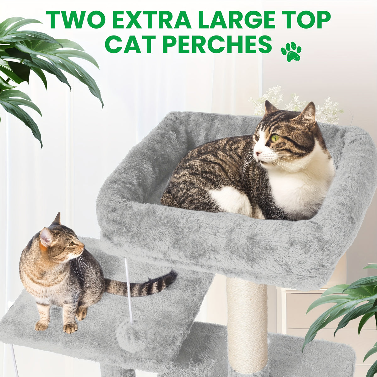 Cat Tree Tower with Condos and Hammock, TSCOMON Indoor Cat Furniture with Sisal Scratching Posts, Top Perches and Pompom Toys for Play and Rest