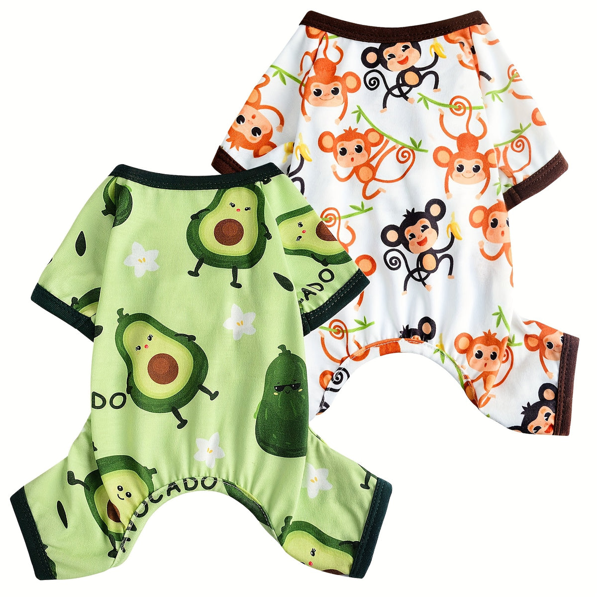 Dog Pajama Set of 2, Machine-Washable Knit Pullover Onesies with Four-Leg Design and Elastic Waist for Small Dog Lounging and Everyday Wear