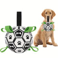 Dog Soccer Ball with Straps for Small and Medium Dogs, Interactive Tug of War and Fetch Toy for Outdoor Play, Puppy Birthday and Christmas Gifts