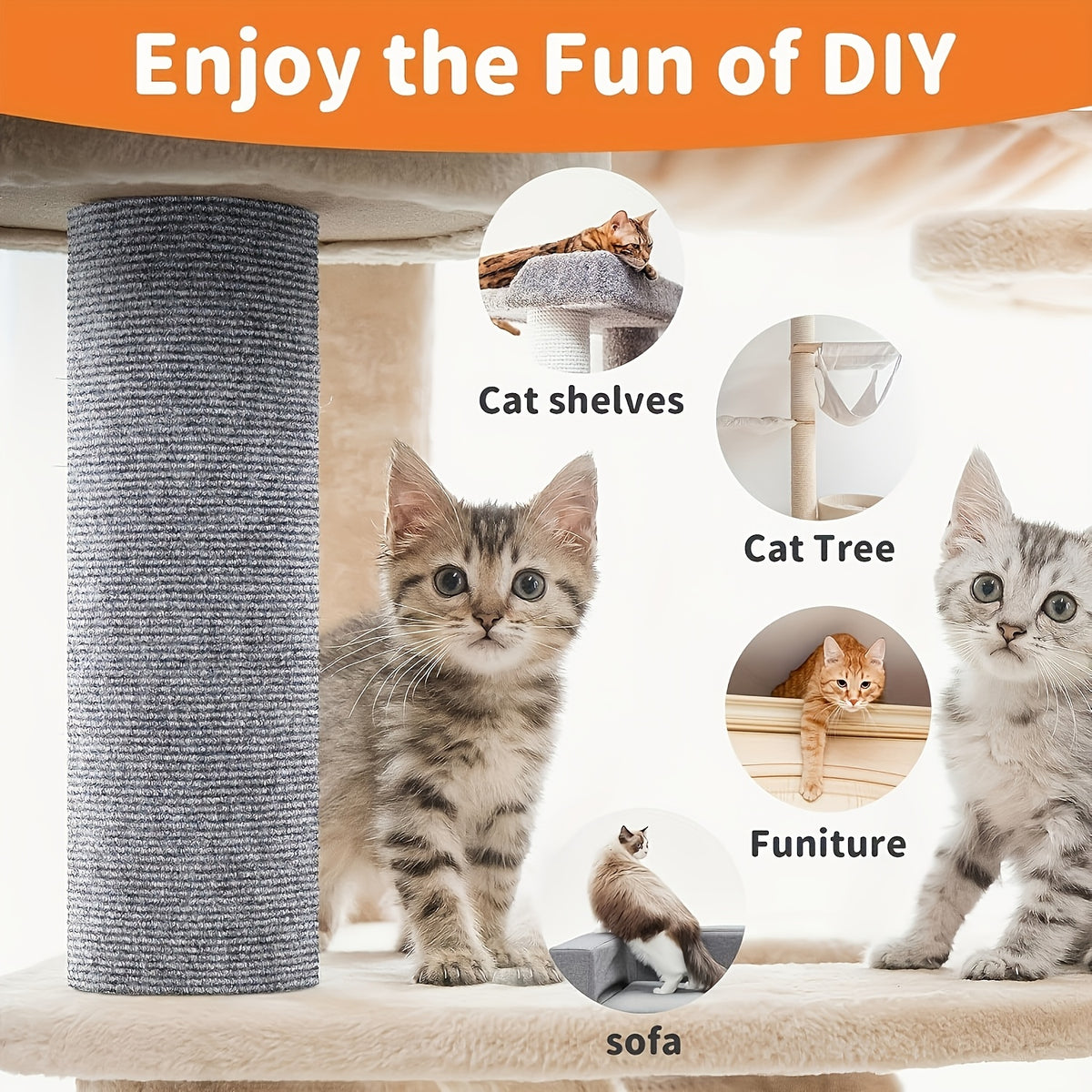 Indoor Cat Scratching Pad with Self-Adhesive Backing, Sofa and Wall Protection Scratcher for Cat Activity Areas in Dark Gray, Black or Light Grey