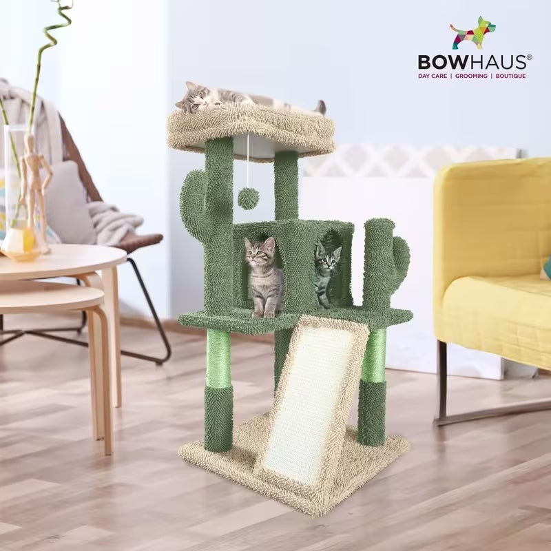 Cactus Cat Tower with Widened Perch and Scratching Posts, Multi-Level Indoor Cat Furniture in 37, 40, 58 or 70 Inch Size Options for Play and Rest