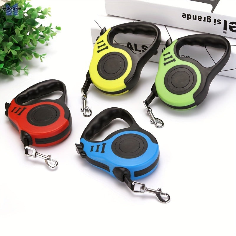 10ft Retractable Dog Leash with Ergonomic Handle, Nylon Walking Lead with Colorful Bone Design and 4 Bells for Small and Medium Dogs