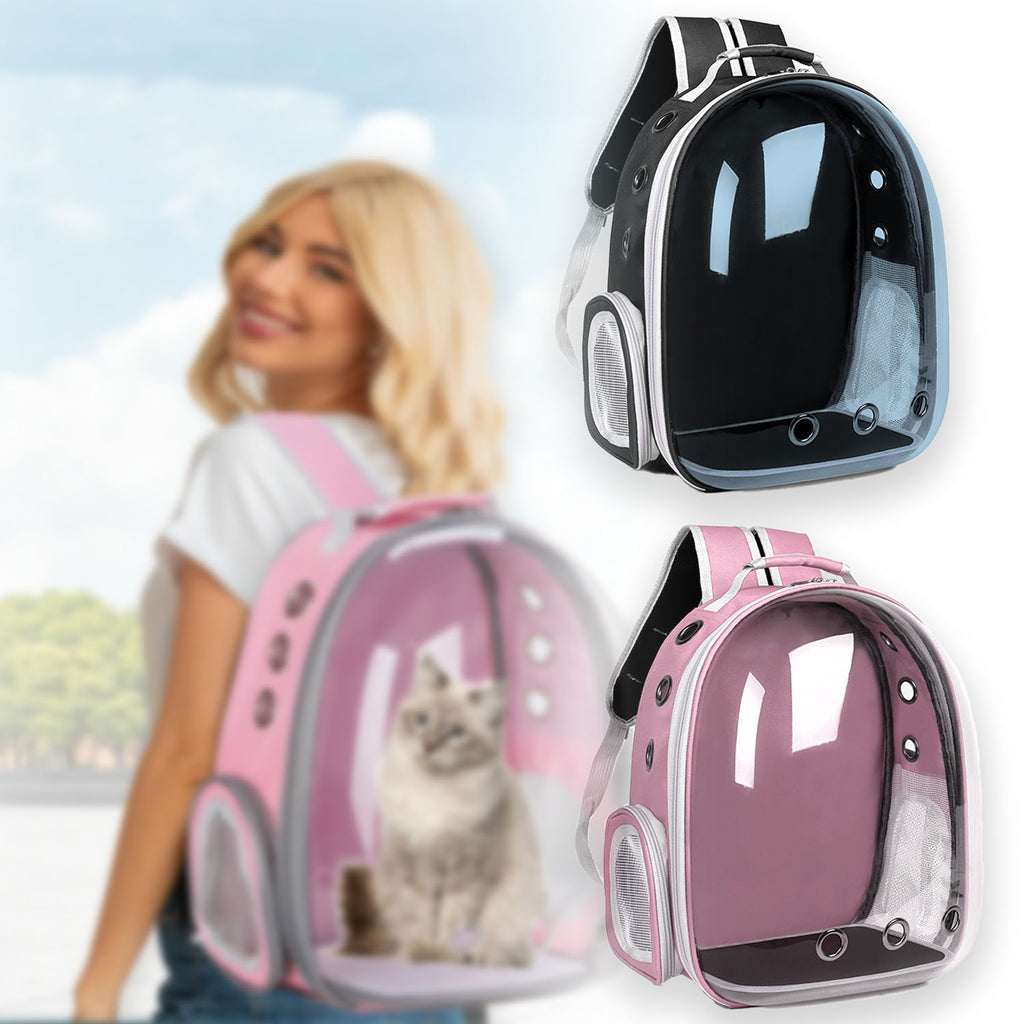 Transparent Capsule Cat Backpack, Breathable Portable Pet Carrier for Everyday Outings and Vet Visits, One-Size Pink and Black Style Options