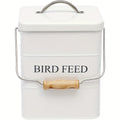 Bird Seed Storage Tin with Lid, Metal Bird Food Container in White or Black, Vintage Farmhouse Style Bucket for Organized Feeding Supplies at Home