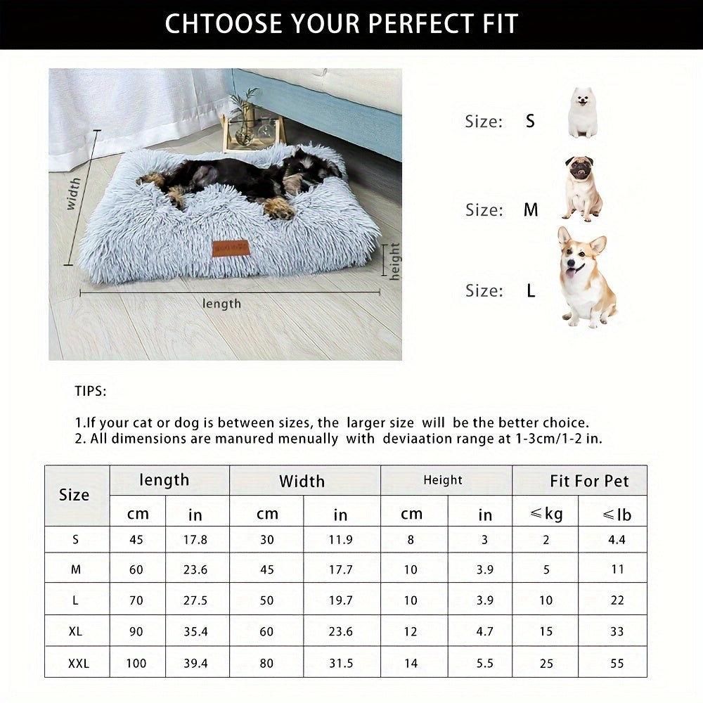 Long Plush Dog Bed Mat in Grey, Thickened Washable Pet Sleeping Cushion for Dogs and Cats, M XL and XXL Sizes for Cozy Indoor Rest