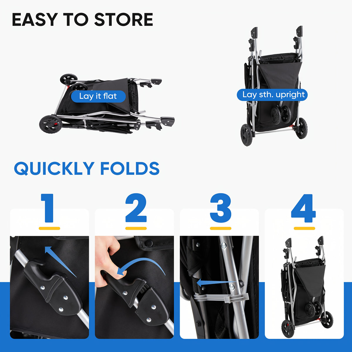 3-in-1 Pet Stroller in Black for Small and Medium Dogs and Cats, Lightweight Foldable Pushchair with Storage Basket and Cup Holder for Walks and Vet Visits