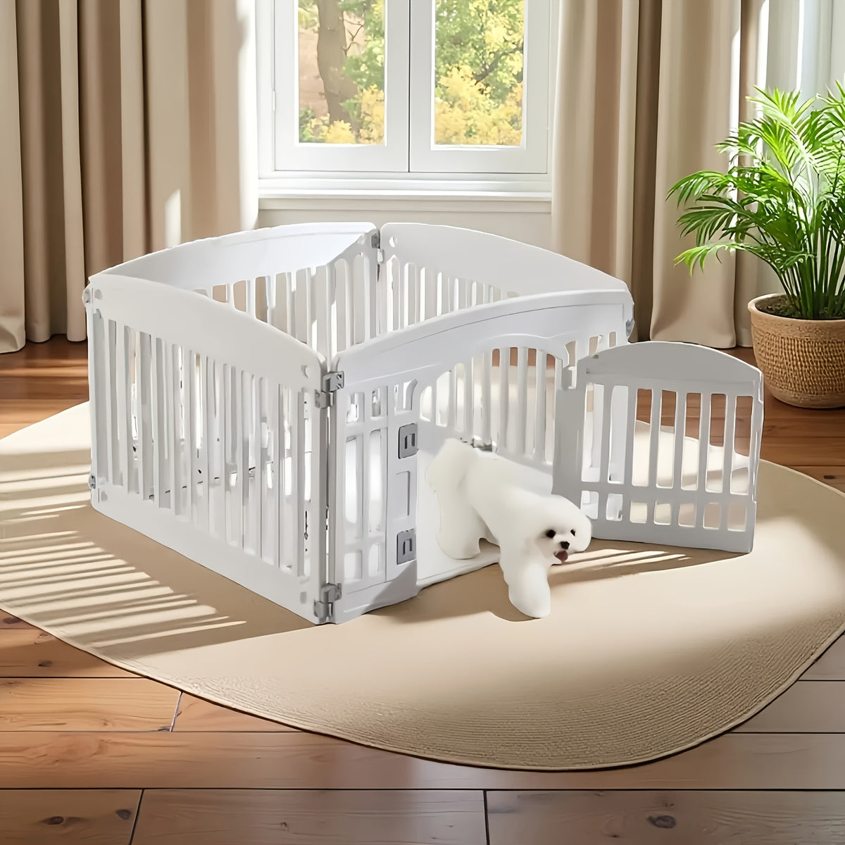 Portable Dog Playpen with Locking Door and Non-Slip Bottom, 4 or 6 Panel Lightweight Puppy Exercise Pen for Indoor and Outdoor Use