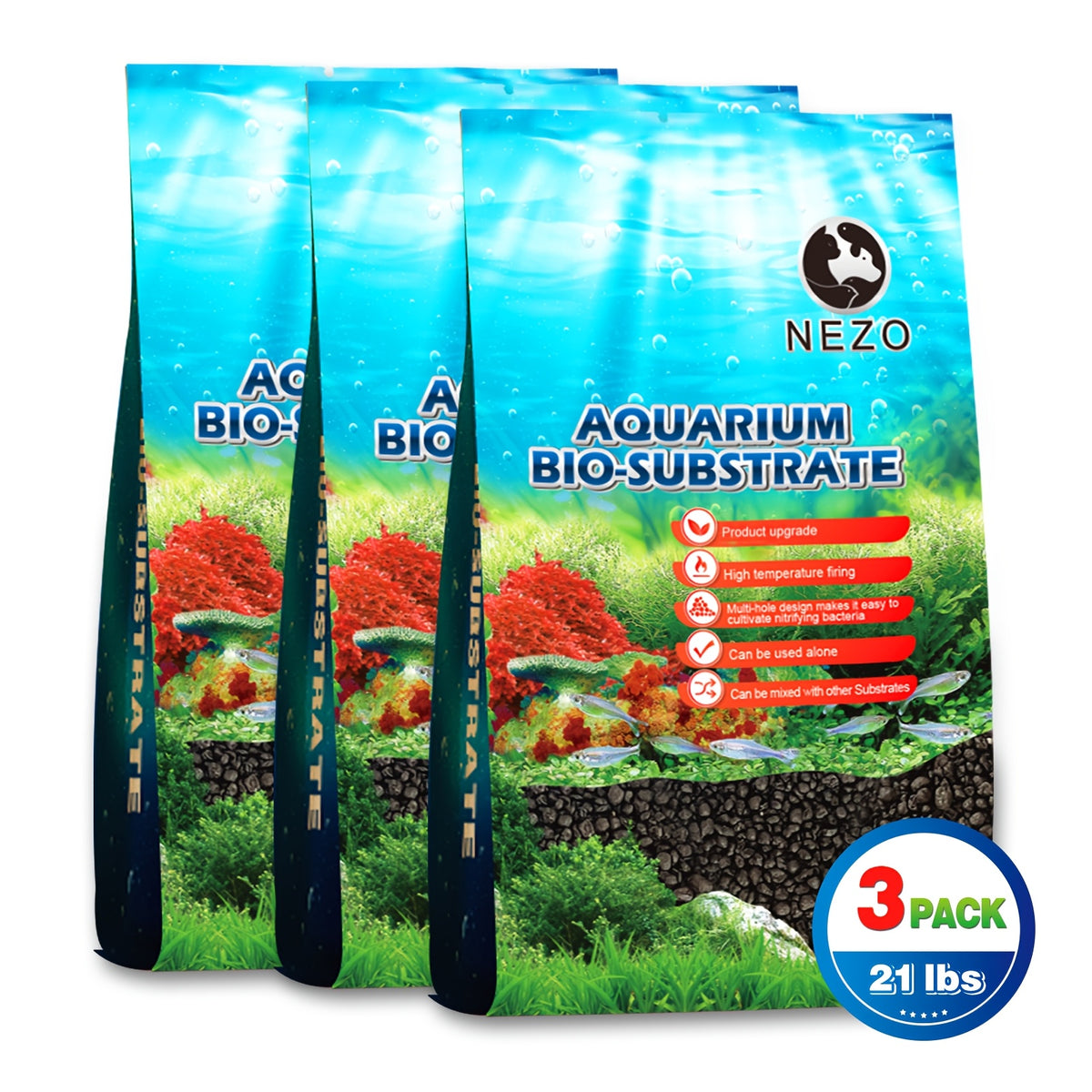 Black Aquarium Substrate Gravel, No-Rinse Pottery Clay for Fish Tank Decor and Planted Aquascaping, 7 lb Bag or 21 lb Three-Pack Options