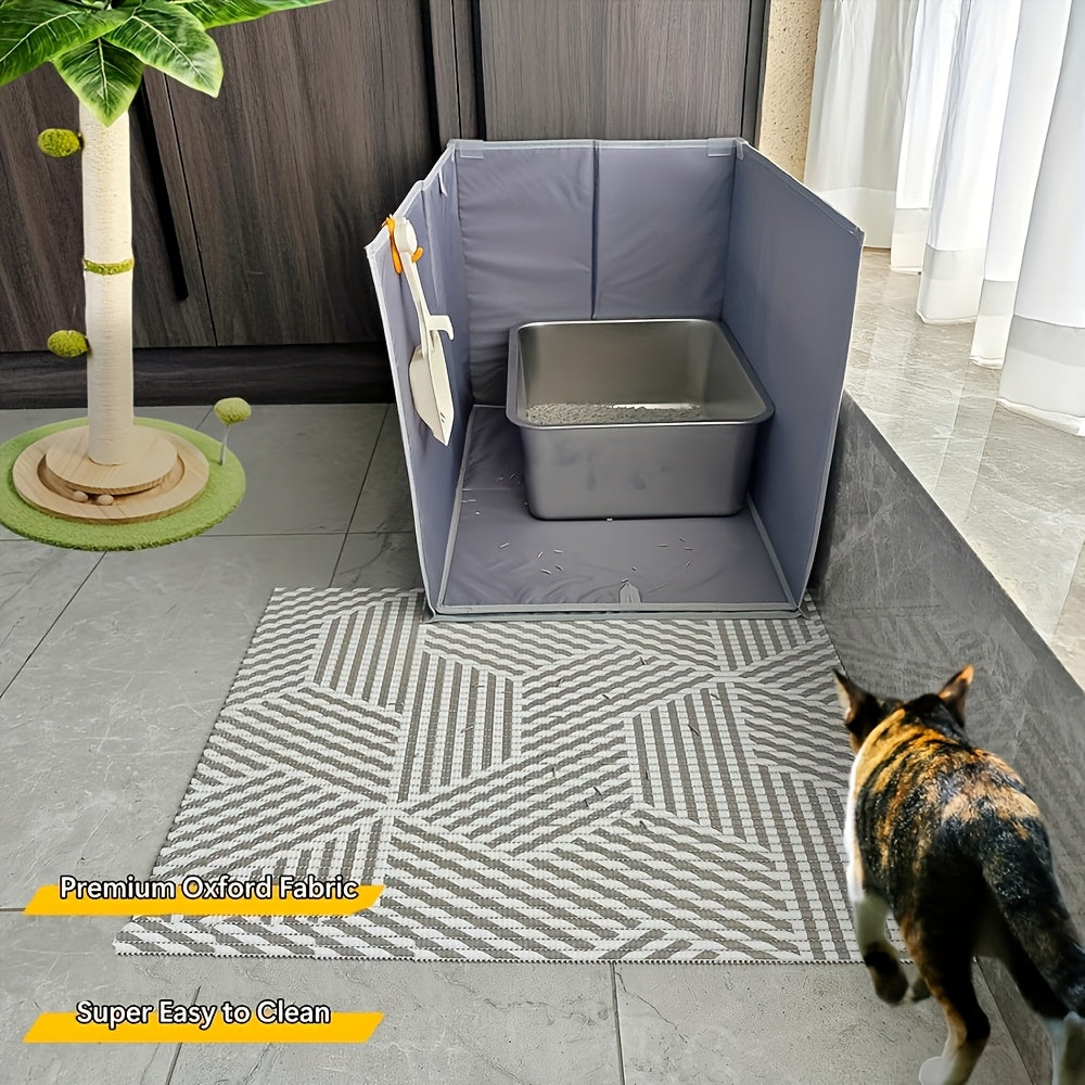 Cat Litter Box Fence in Gray, Large Foldable Splash Guard Barrier for Open Litter Trays, Easy-to-Store Accessory for Indoor Cat Cleanup Routines