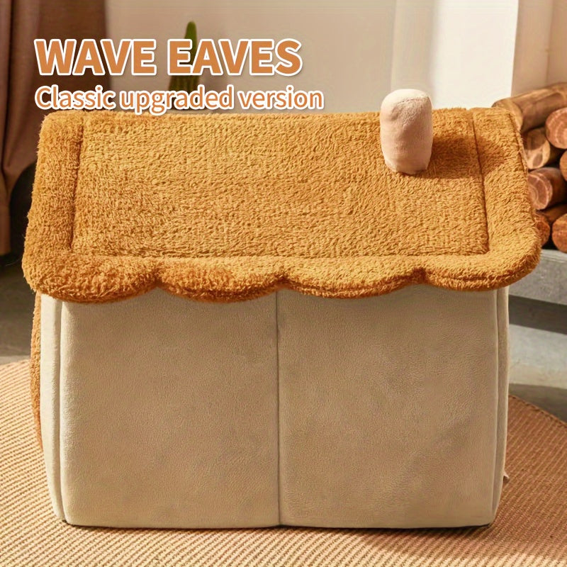 Cat House Bed with Cabin-Style Roof, Detachable Washable Oxford Fabric Pet Hideaway in Three Sizes for Indoor Cats and Small Dogs